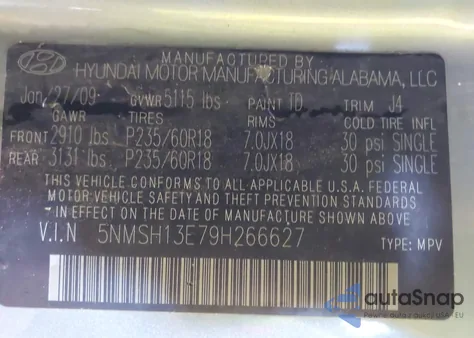 2009 Hyundai Santa Fe Se from USA, damaged, VIN 5NMSH13E79H266627